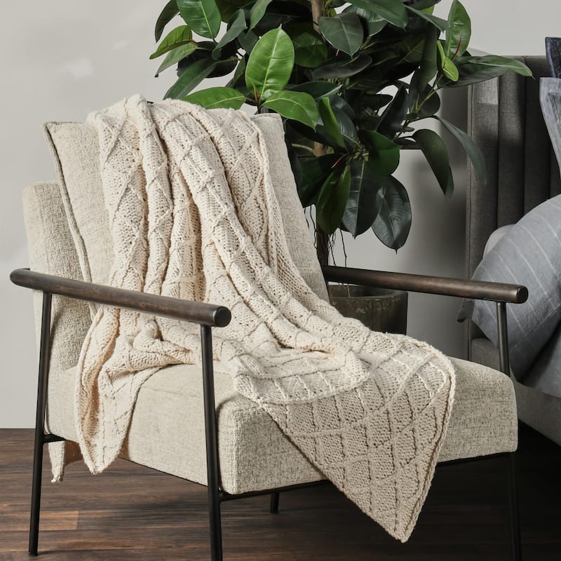 Kosas Home Porter 100% Cotton 50"x70" Throw, Ivory