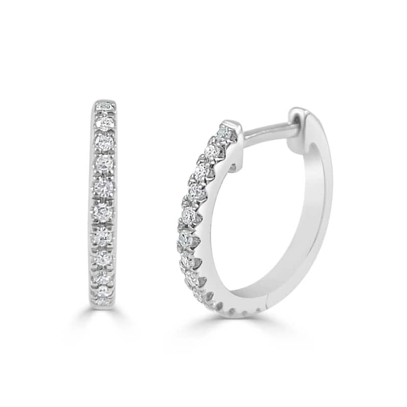 Joelle Collection Diamond Huggie Earring - 14K Gold Earrings 1/10 CTTW U-Shaped Hoops With Certified Diamonds - White