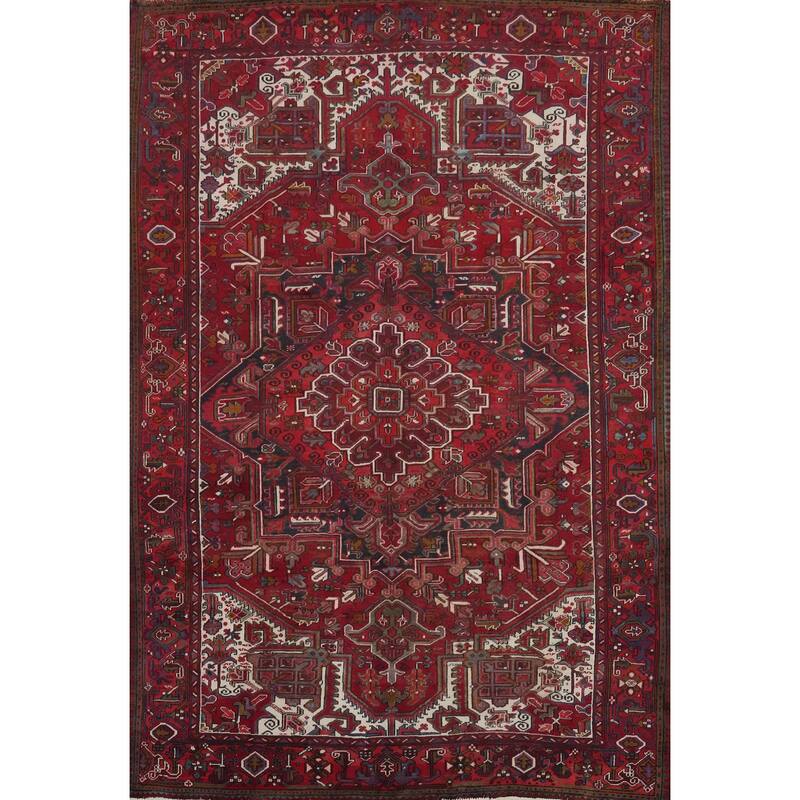 Hand Knotted Oriental 100% Wool Carpet Traditional Medallion Red Heriz Area Rug - 13' 2'' X 9' 11''