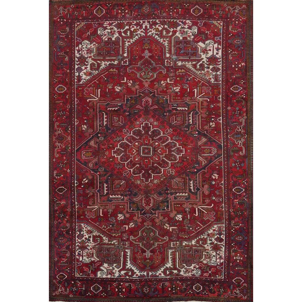 Hand Knotted Oriental 100% Wool Carpet Traditional Medallion Red Heriz Area Rug - 13' 2'' X 9' 11''