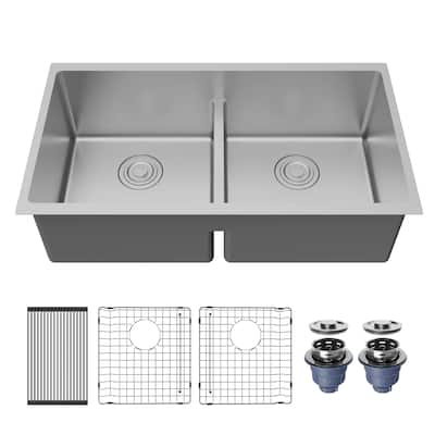 Karran Fusion Undermount 33-in x 18-1/4-in Stainless Steel Double Equal Bowl Kitchen Sink