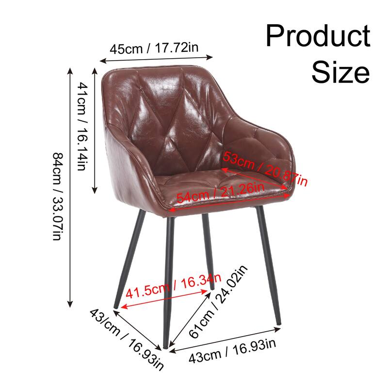 Modern 2 Piece PU Leather Kitchen Dining Chair with Cushion, Armrest, Backrest for Dining Room Kitchen Living Room Bedroom