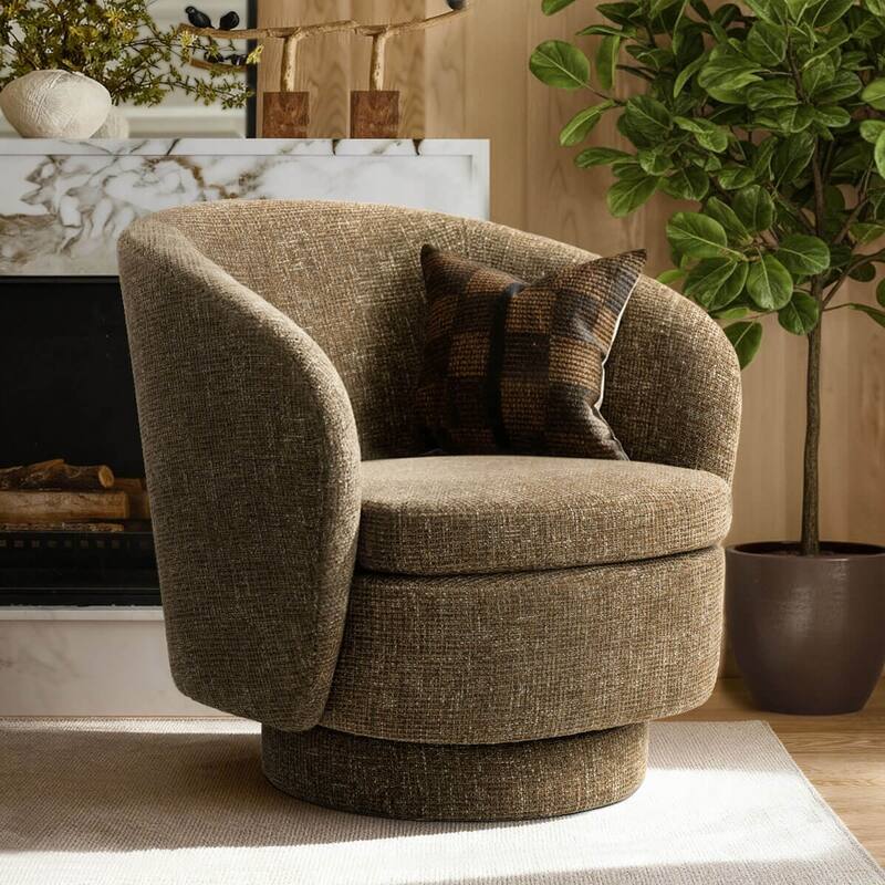 360° Tweed Swivel Barrel Accent Chair