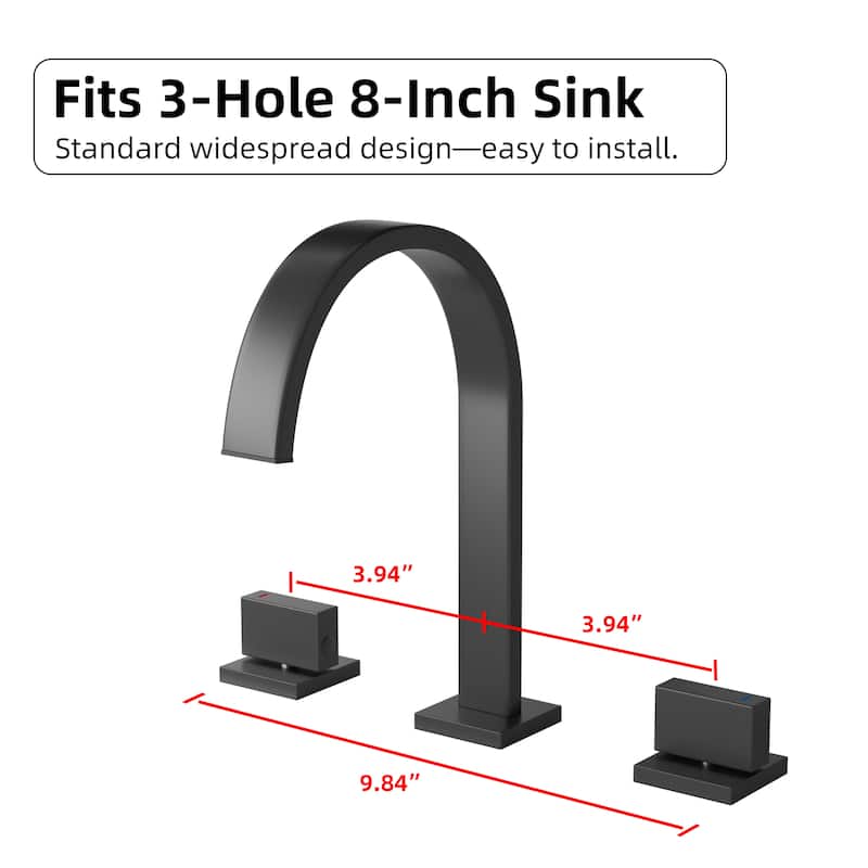 Modland Black / Gold High-Arc 3 Hole Bathroom Sink Faucet Widespread with 2 Handles - Matte Black