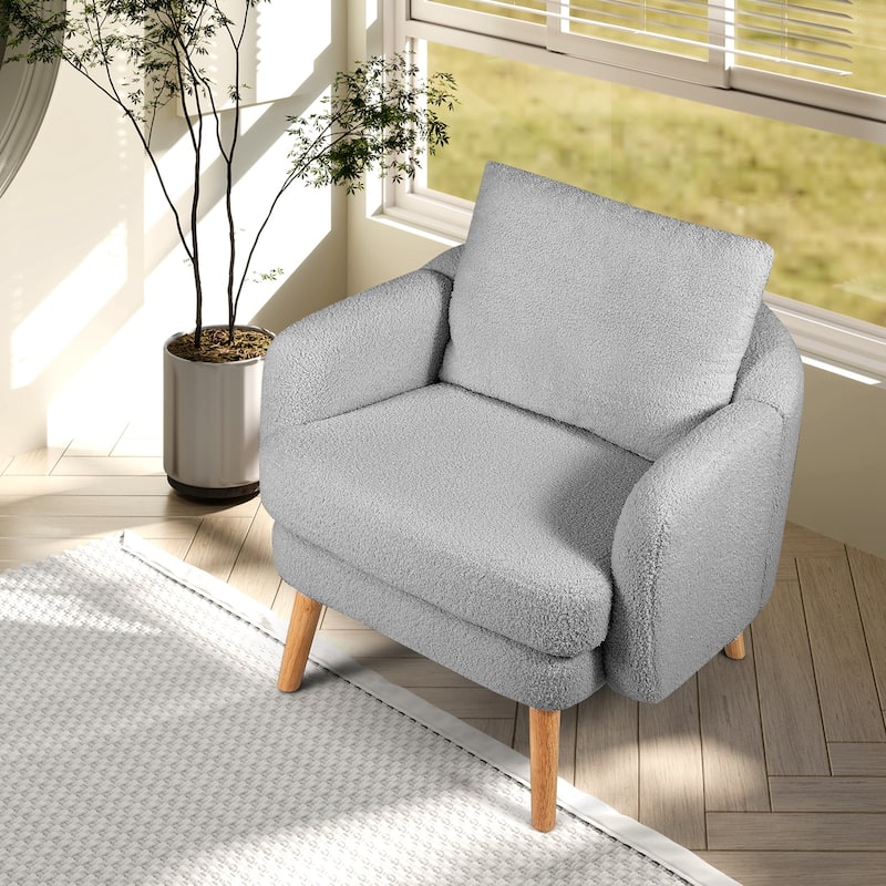 Gymax Sherpa Accent Chair Set of 2 w/ Seat Cushion & Pillow Rubber