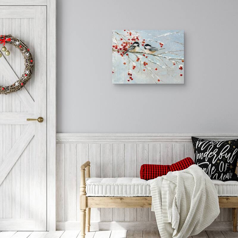 Chickadees in Winter by Sally Swatland Canvas Art Print