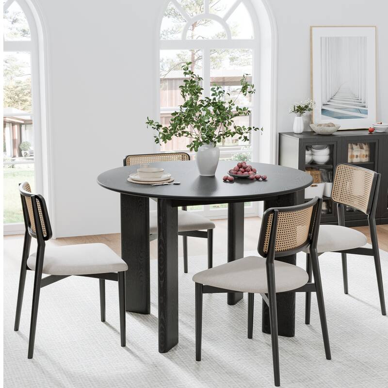 Solid Wood Farmhouse Dining Table Round Wood Top for Modern Dining Rooms & Family Gatherings