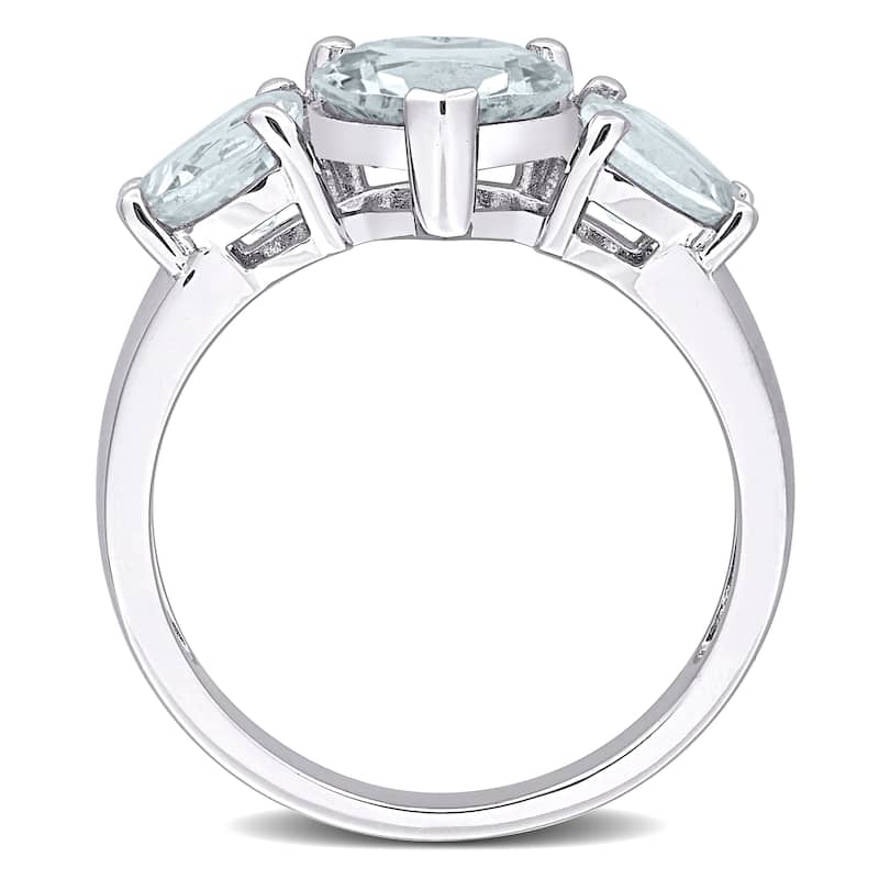 Miadora 2 4/5ct TGW Aquamarine 3-Stone Heart Ring in Sterling Silver