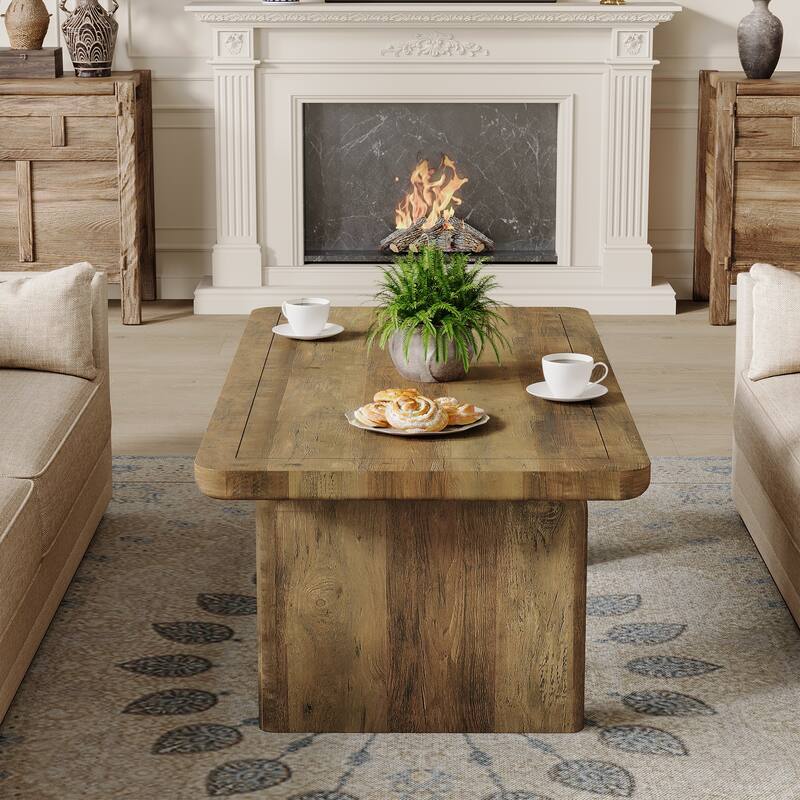 Rectangle Coffee Table, 47-Inch Farmhouse Tea Table with Thickened Tabletop