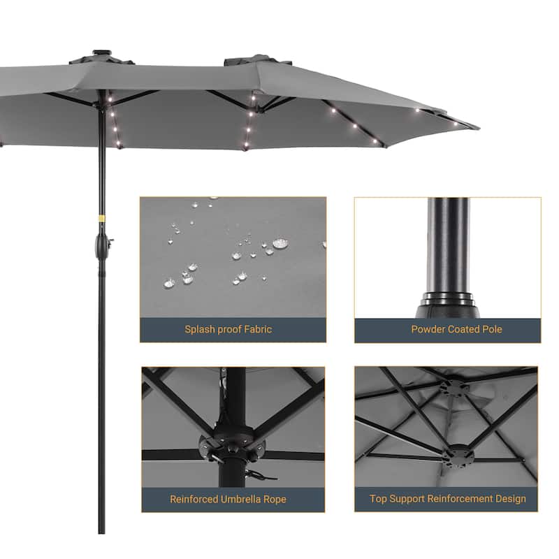 LIVOOSUN 15×9FT LED Double-sided Patio Umbrella with UPF50+ and Handle, and Wind-Resistant Design——Experience Outdoor Comfort