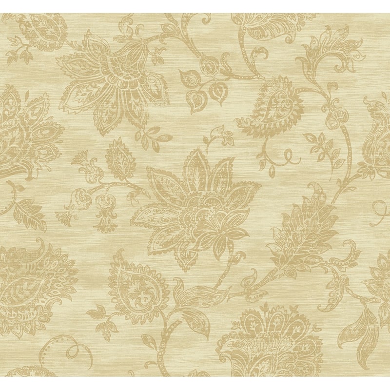 Seabrook Designs Branko Stamped Jacobean Unpasted Wallpaper - 27 in. W x 27 in. L - Metallic Gold