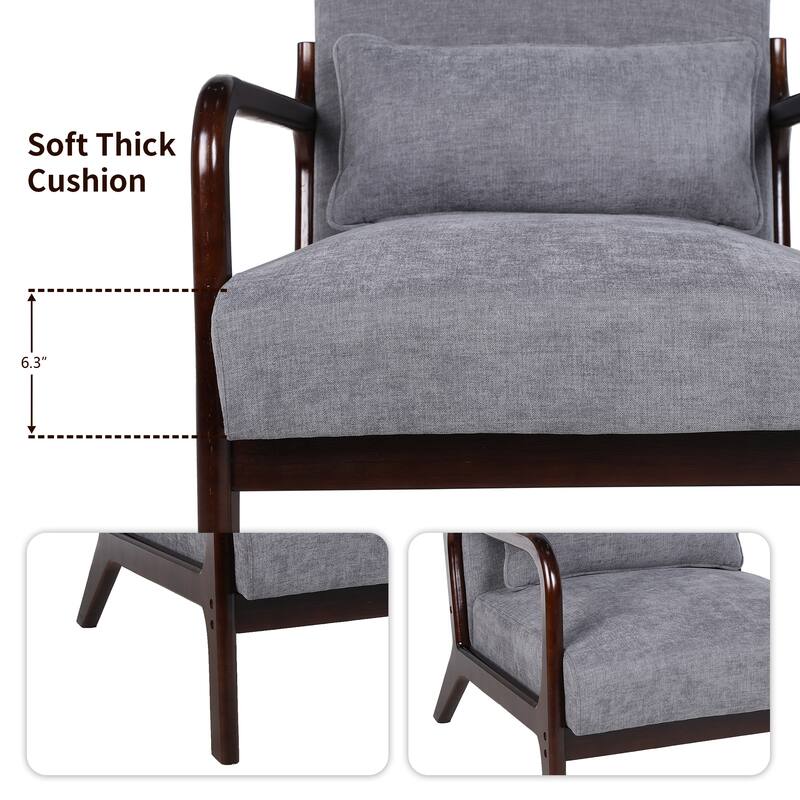 Armchair Solid Wood Frame Accent Chair with Detachable Lumbar Pillow Living Room Chairs