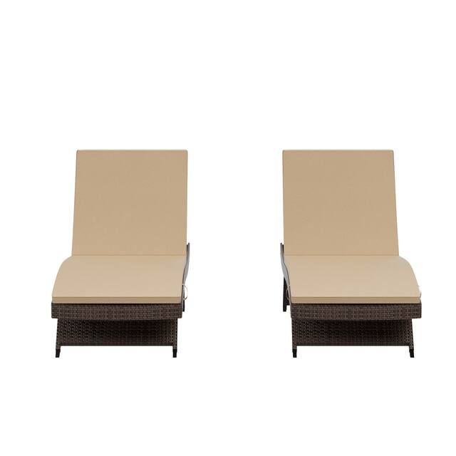 Kona Outdoor Brown Wicker Chaise Lounge (Set of 2) with Cushions