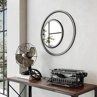 MacLuu Multi Gear Edge Wood Frame Round Wall Mirror