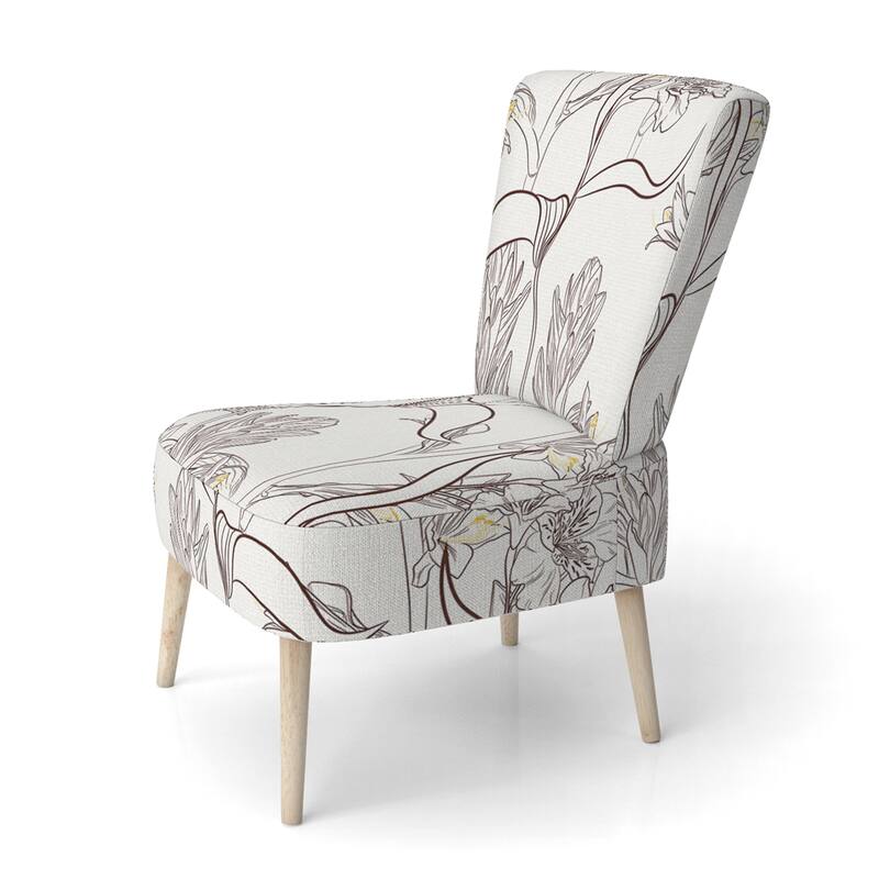 Designart "Beige Floral Pattern II" Upholstered Patterned Accent Chair