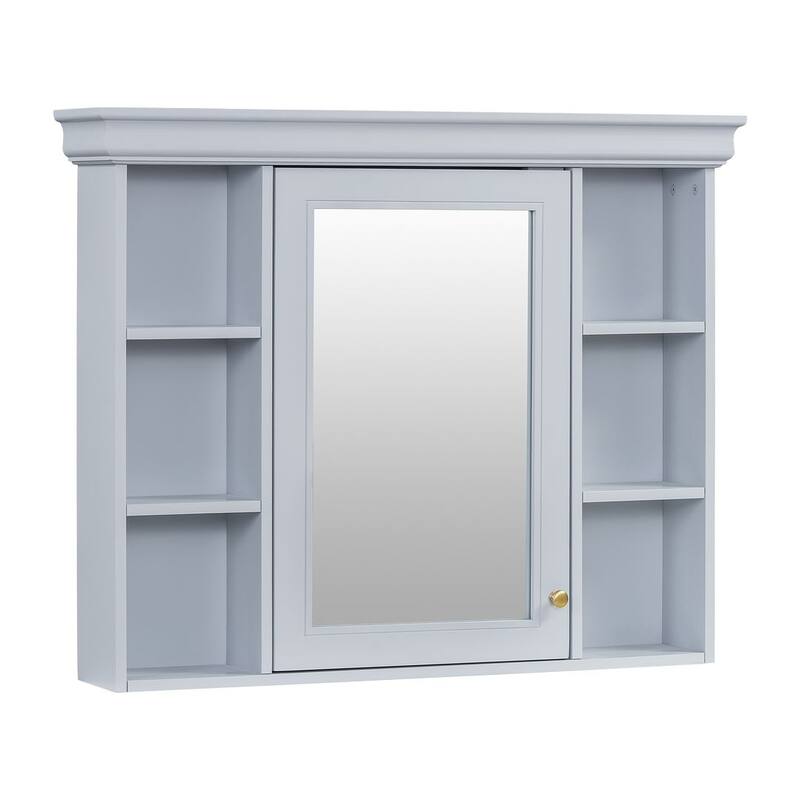35'' Wall Mounted Bathroom Mirror Cabinet with Adjustable Shelves and Open Storage