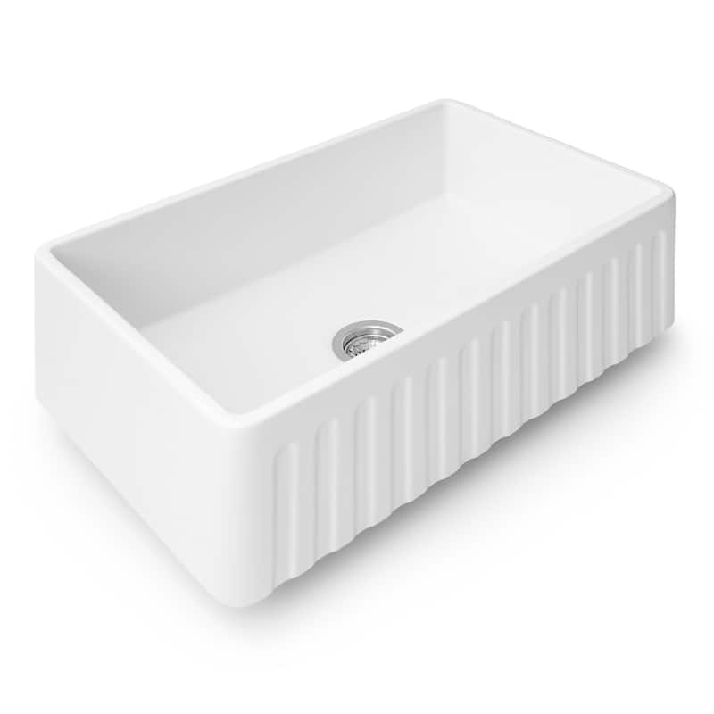 Ruvati 33 x 20 inch Fireclay Reversible Farmhouse Apron-Front Kitchen Sink Single Bowl - White -