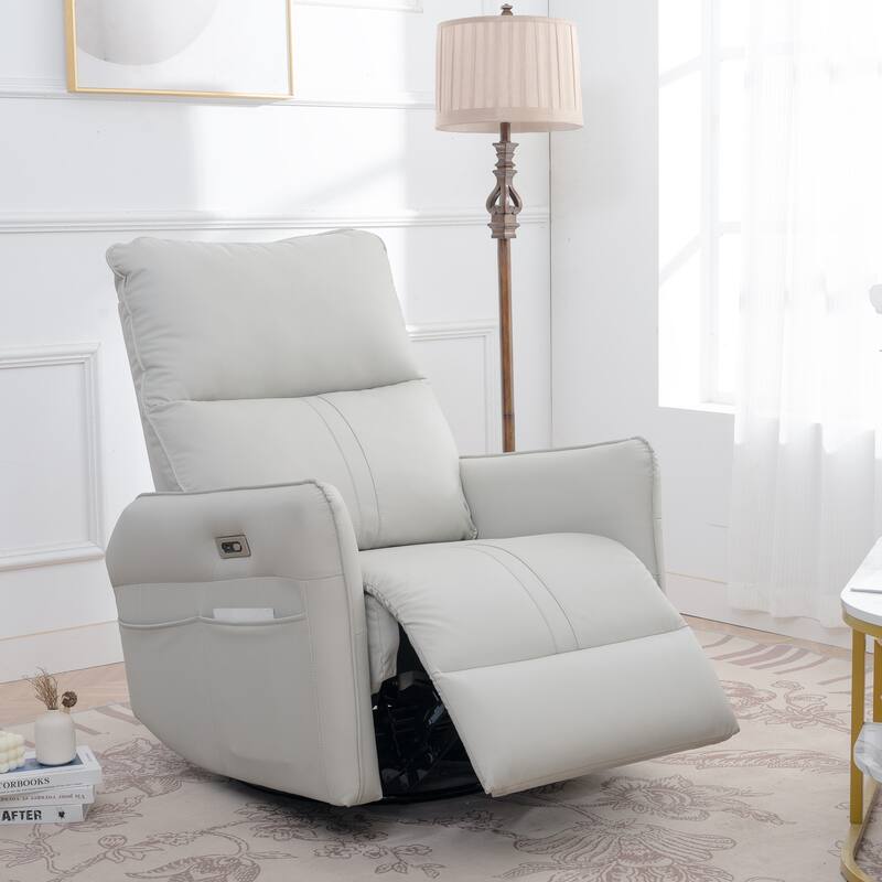 MERAX 270° Power Swivel Rocker Recliner Chair with USB Ports - Light Grey