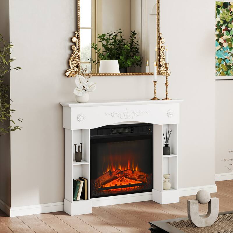 HOMCOM Baroque Fireplace Mantel, Freestanding Fireplace Surround with Leg for Electric Fireplaces, 45.3" W x 39.4" H, White