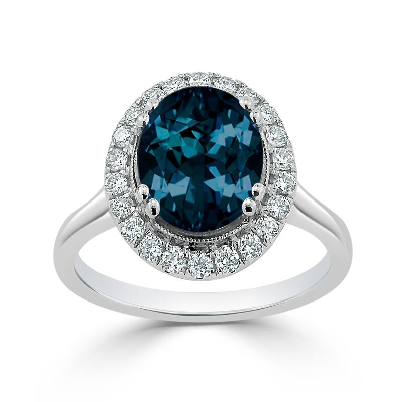 Auriya Vintage 2 5/8ct Oval London Blue Topaz and Halo Diamond Engagement Ring 1/3ctw 14k Gold