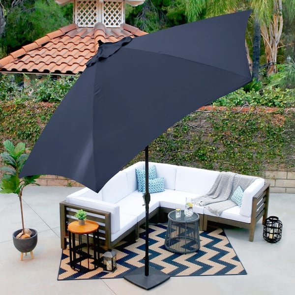 7.5 round patio umbrella California Umbrella 7.5' Round Crank Lift Auto Tilt 8 Rib Aluminum Patio Umbrella, Bronze Finish, Pacifica Pacific Blue Fabric