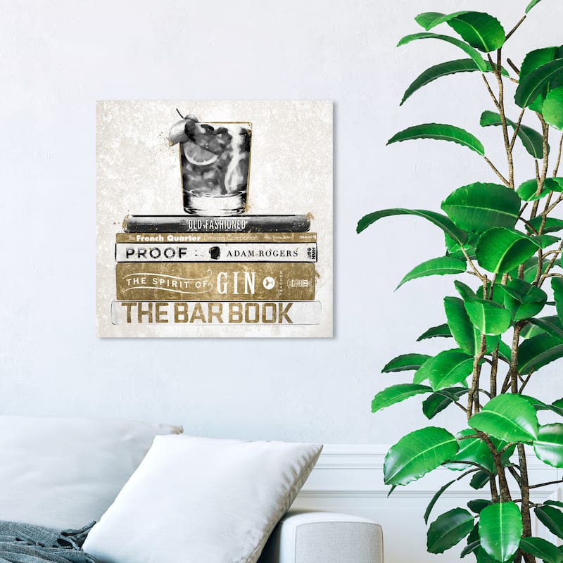 Wynwood Studio 'Luxe Bar Books' Drinks and Spirits Wall Art Canvas Print Cocktails - Gold, Black - 20 x 20