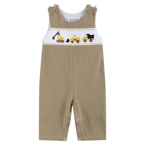 slide 2 of 4, Brown Construction Smocked Overalls