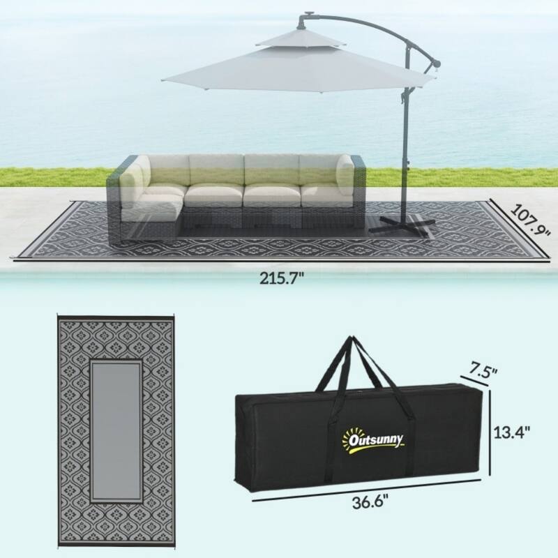 Reversible Outdoor Rug with Carry Bag Large Picnic Blanket for Camping, RV Trips, Beach - 143.7" L x 107.9" W