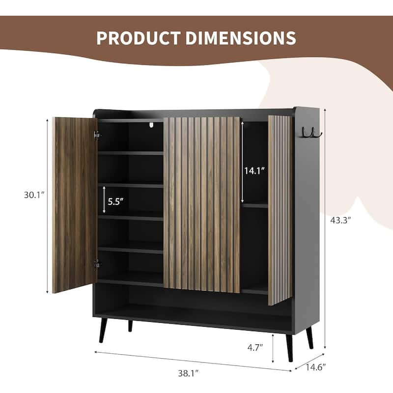 6-Tier Shoe Cabinet Organizer with 3 Doors for Hallway, Entryway, Living Room