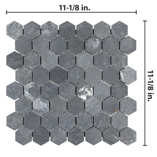 Merola Tile Crag Hexagon Black 11.13" x 11.13" Slate Mosaic Tile