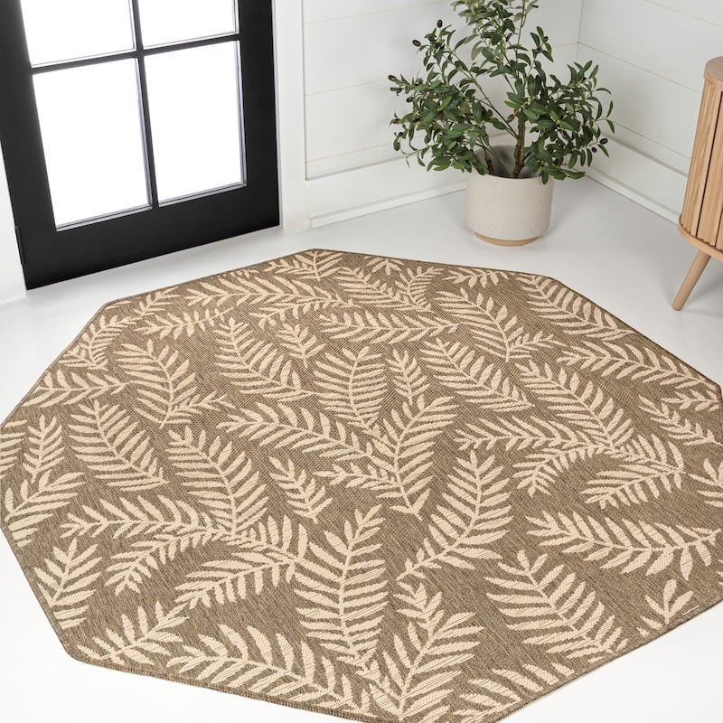 JONATHAN Y Galon Palm Frond Indoor/Outdoor Area Rug - 8' Octagon - Brown/Beige