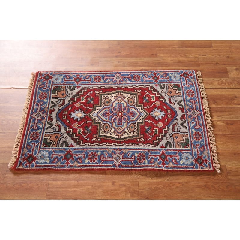 Red Traditional Heriz Serapi Foyer Area Rug Hand-knotted Wool Carpet - 2'0"x 3'0"