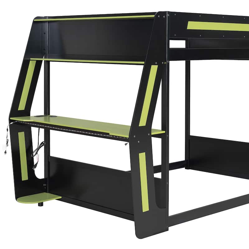 Gaming Loft Bed with Desk LED USb Shelf Full Size