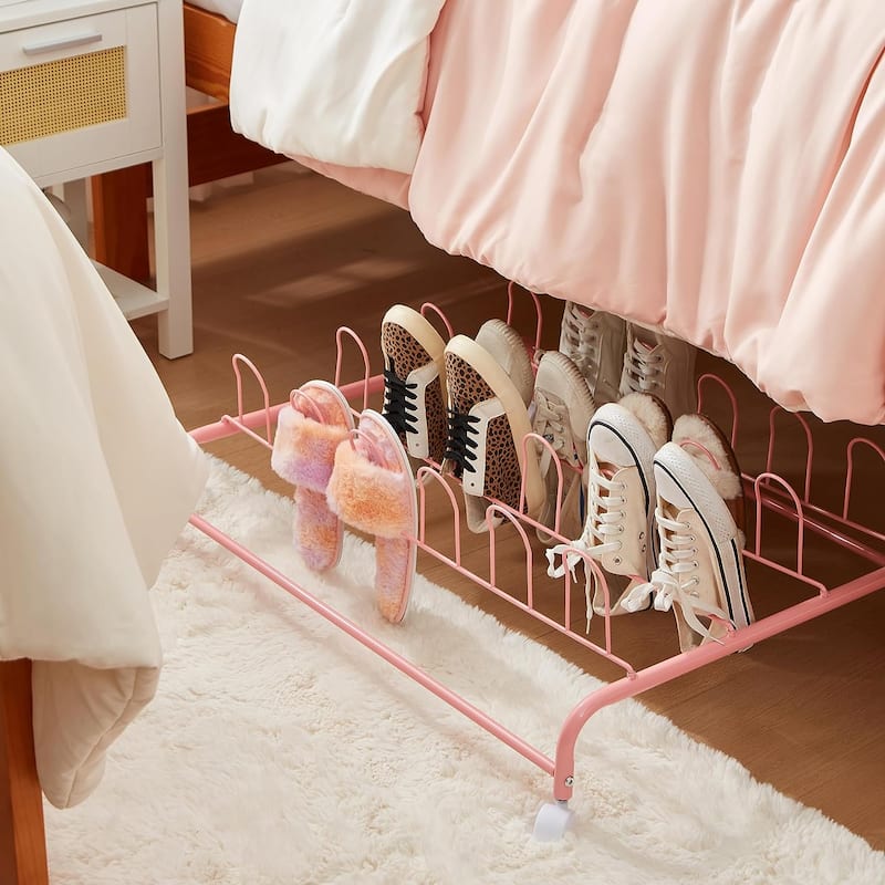 Suprima® Rolling Underbed Shoe Holder with Wheels by DormCo - Pink