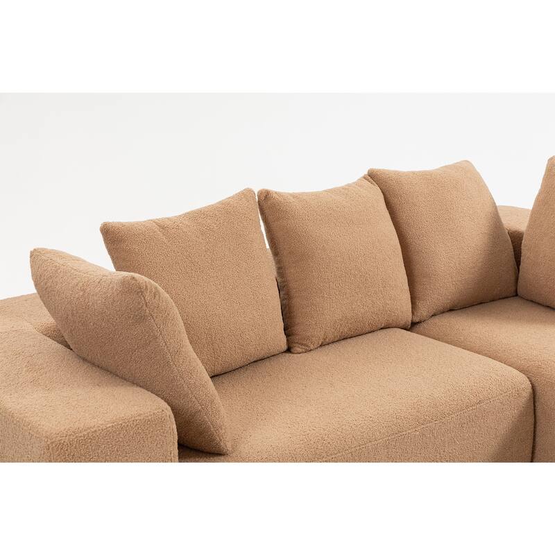 L-Shaped Modular Sectional Sofa, Full Foam Compressed Deep Seat Sofa, Upholstered Corner Sofa with 5 Throw Pillows