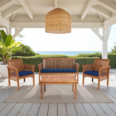 SAFAVIEH Outdoor Living Carson 4-piece Teak Brown/Navy Patio Set