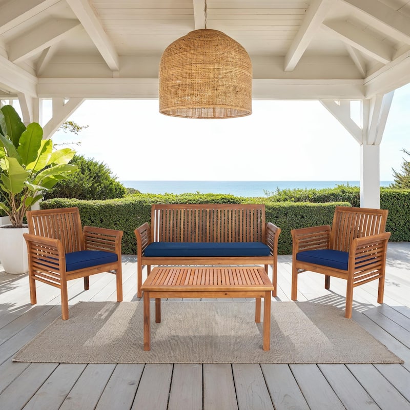 SAFAVIEH Outdoor Pieternel 4-Piece Outdoor Set - 50W x 30D x 24H - Natural/Navy