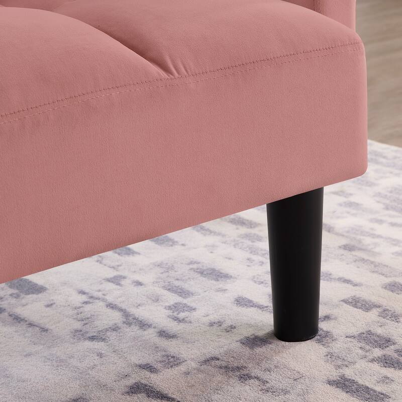 Versatile Adjustable Futon Couch Convertible Velvet Sleeper Sofa Bed with USB, Side Pockets, Chevron Tufting and Tapered Legs