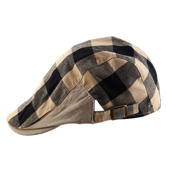 New Women/'s Cotton Plaid Military Cadet Brown And White Hat Adjustable Fit