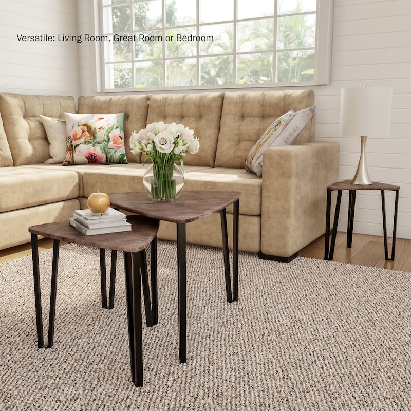 Lavish Home Set of 3 Modern Nesting Tables, Brown