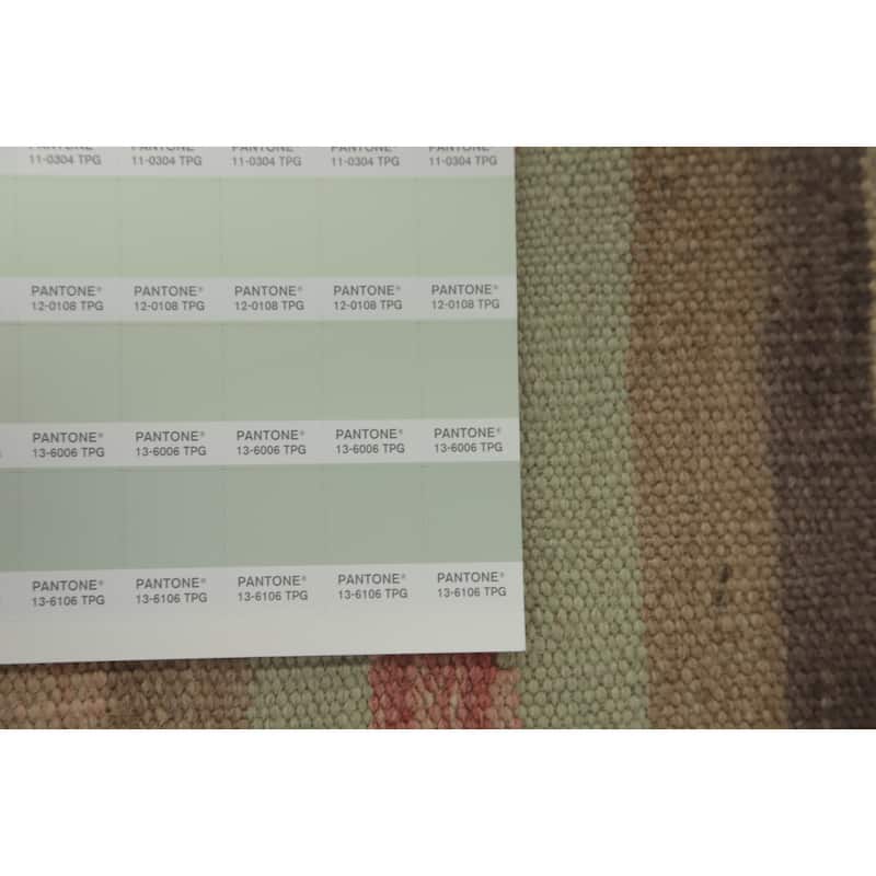 Hand Woven Southwestern Wool Green Geometric Area Rug - 12' 1'' X 9' 2''