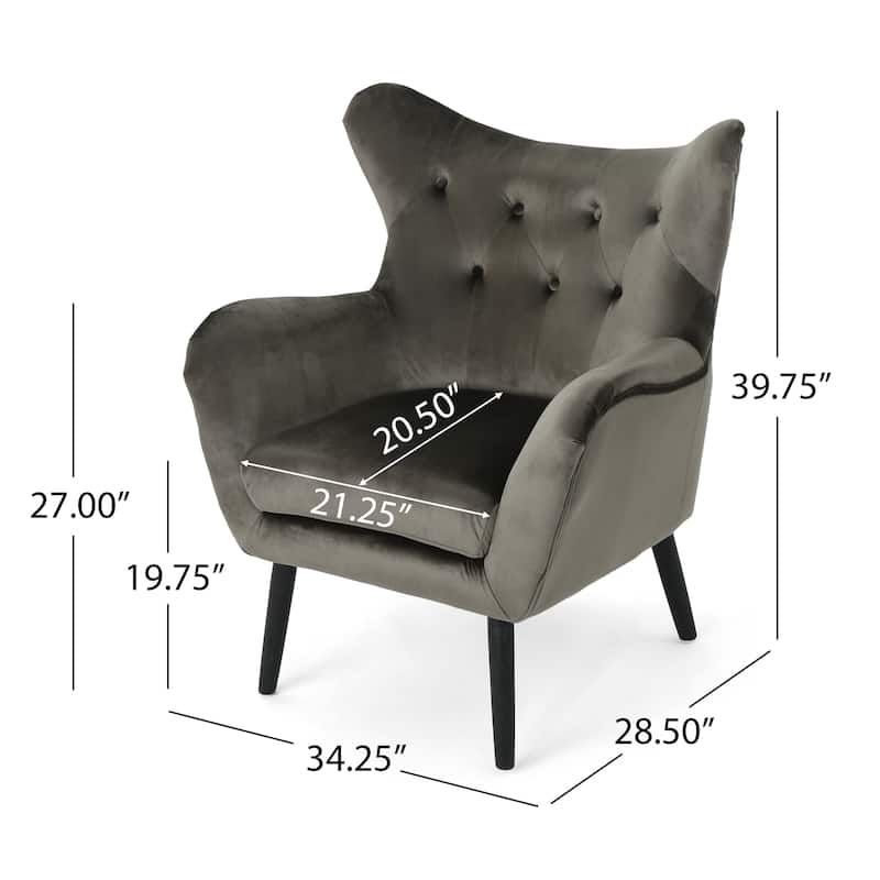 Velvet Mid-Century Armchair with Button and Tufted Wingback Design