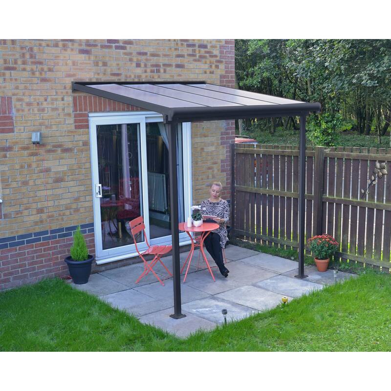 Sierra 7.5 ft. White & Grey Clear Panel Aluminum Patio Cover - 7.5 ft. x 7.5 ft. - Grey/Clear