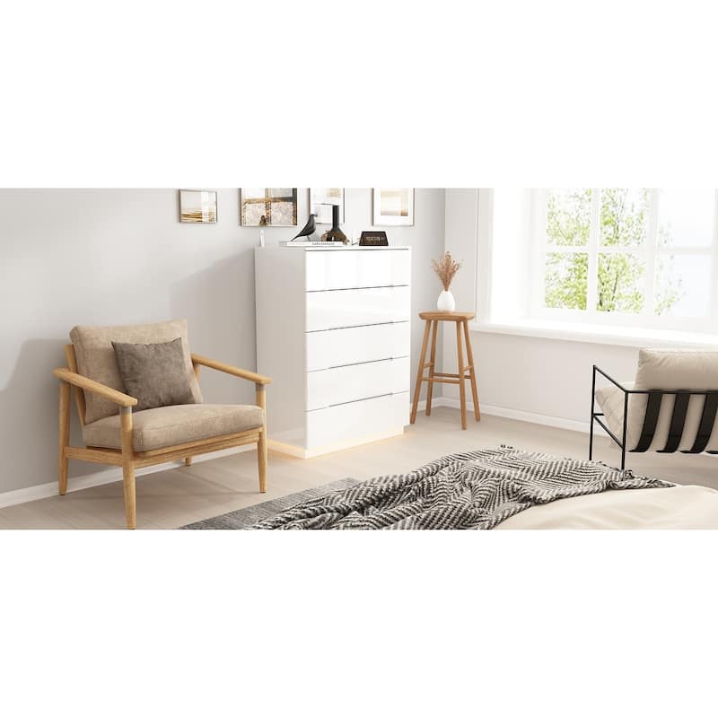 5 Drawers Chest with High Gloss Drawers With Light Storage Cabinet