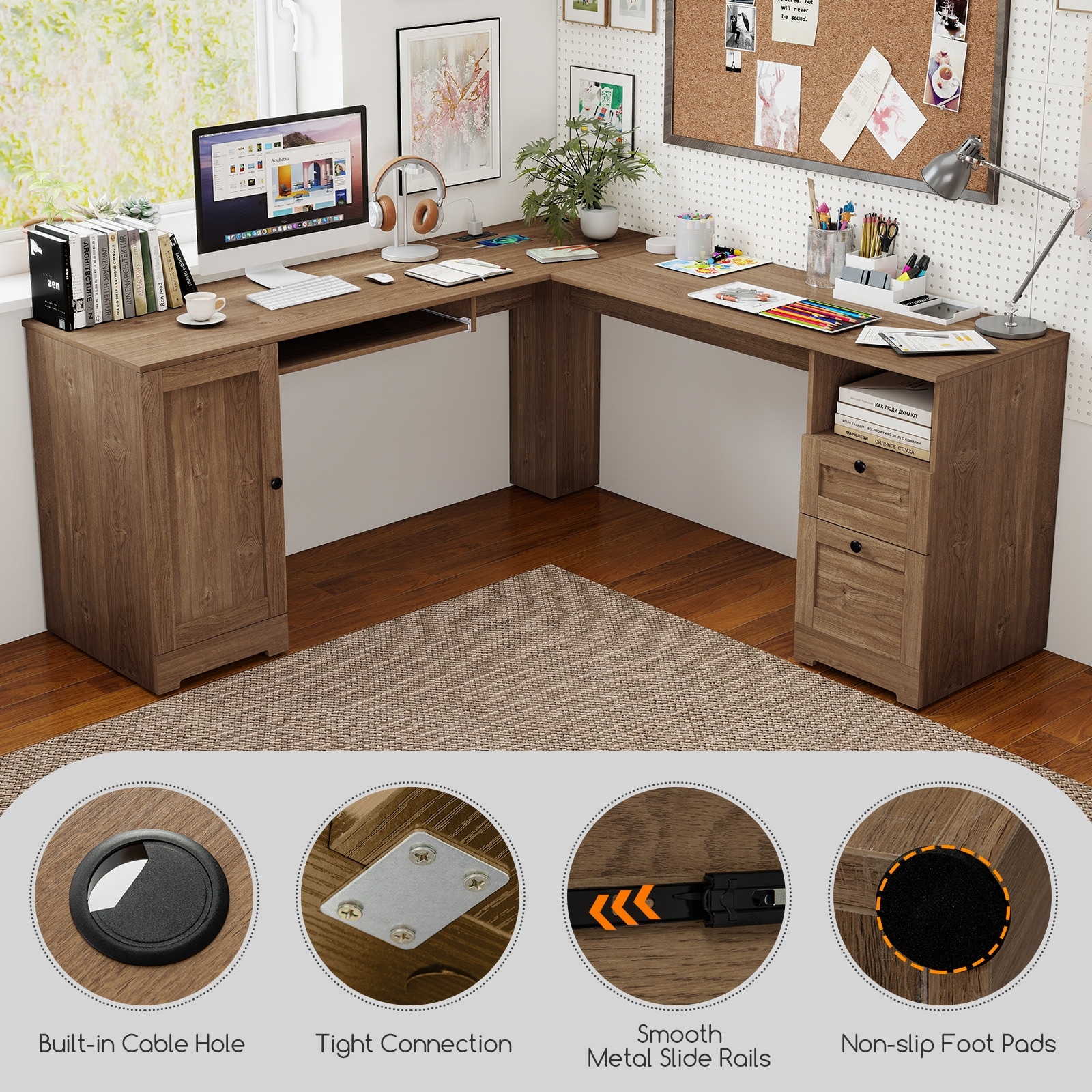 Gymax 66 Inch L-Shaped Computer Desk Spacious Corner Desk w