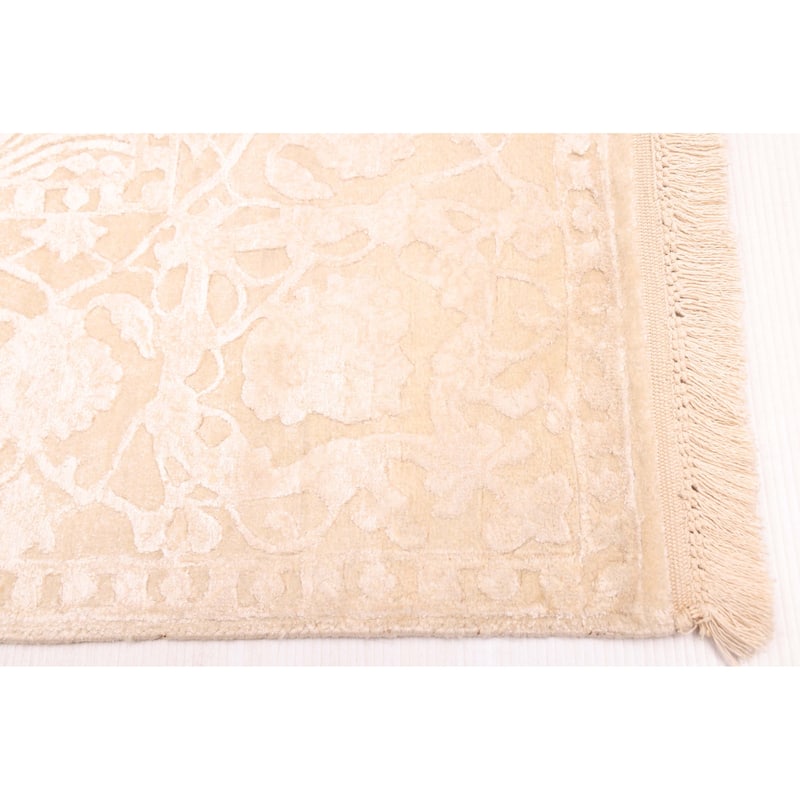 ECARPETGALLERY Hand-knotted Mirzapur Light Khaki Silk, Wool Rug - 5'6 x 8'1