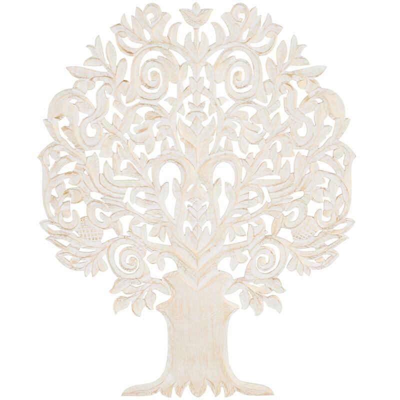 Wooden Tree Handmade Carved Home Wall Decor with Scroll Details - Gold - Roche River Decor - Gold