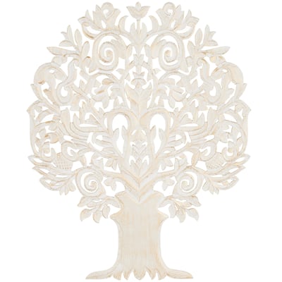 Wooden Tree Handmade Carved Home Wall Decor with Scroll Details - Gold - Roche River Decor