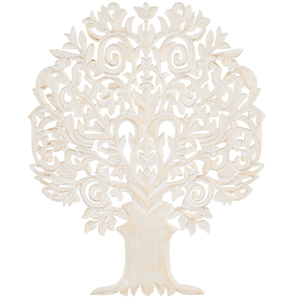 Wooden Tree Handmade Carved Home Wall Decor with Scroll Details - Gold - Roche River Decor