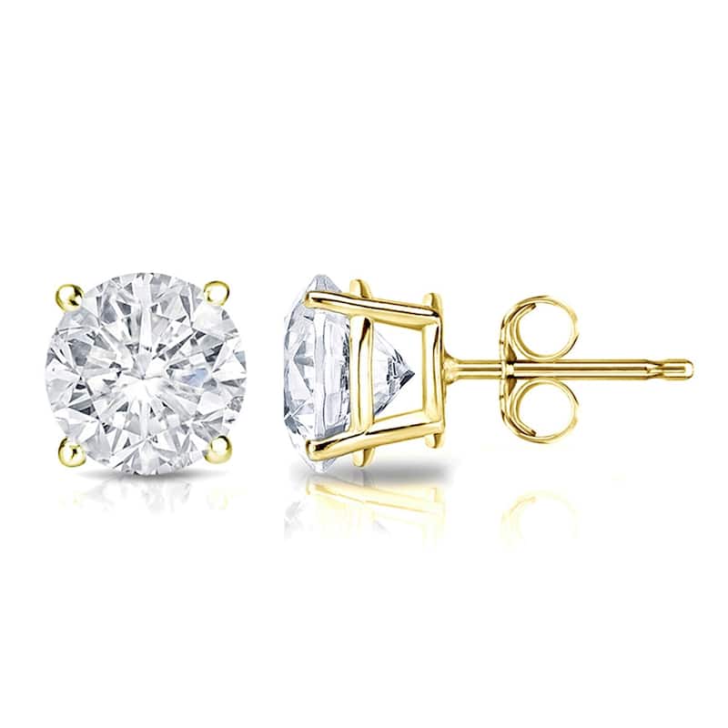 Auriya 2 carat TW Round Clarity-Enhanced Diamond Stud Earrings 18K Gold (E-F, I2-I3) - Yellow